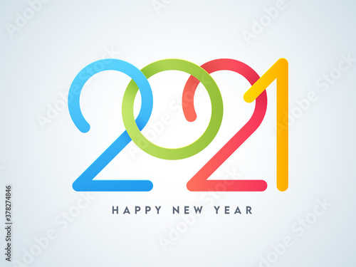 Stylish Colorful 2021 Happy New Year Text on White Background.