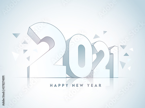 3D 2021 Text with Triangle Shapes Decorated on Glossy Background for Happy New Year.