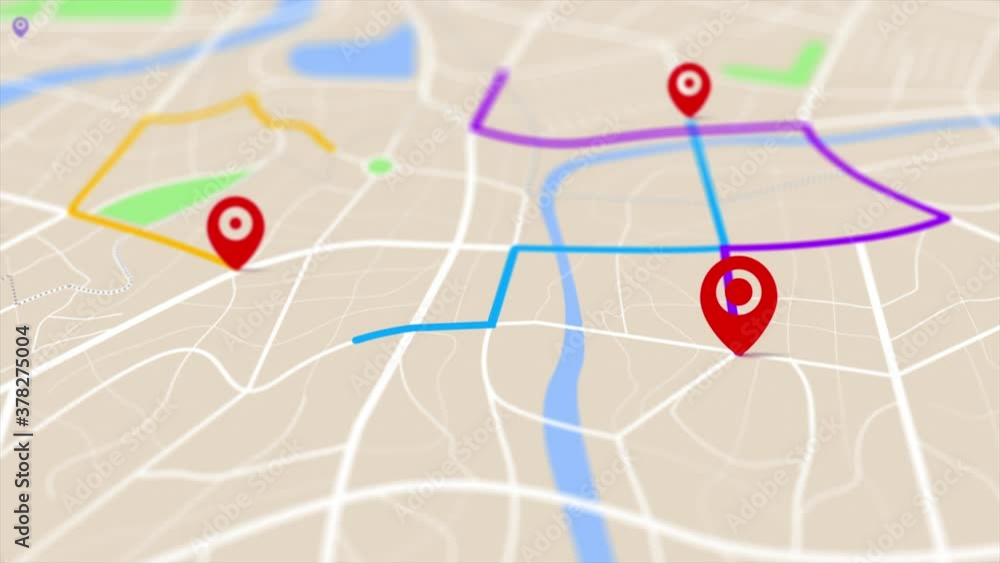 3D rendering GPS map navigator with direction path, different color of ...