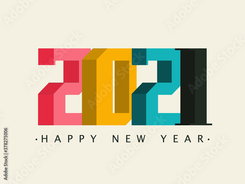 3D Colorful 2021 Number on White Background for Happy New Year Celebration.