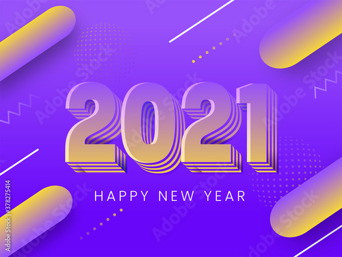 3D Layered Style 2021 Number on Purple Geometric Background for Happy New Year.
