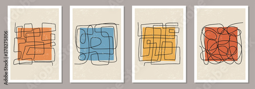 Trendy set of abstract aesthetic creative minimalist hand drawn composition