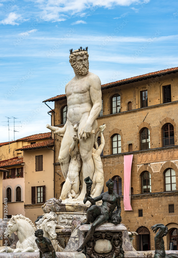 Neptune Fountain (Roman deity), by Bartolomeo Ammannati 1560-1565, Piazza della Signoria, Florence, UNESCO world heritage site,Tuscany, Italy, Europe