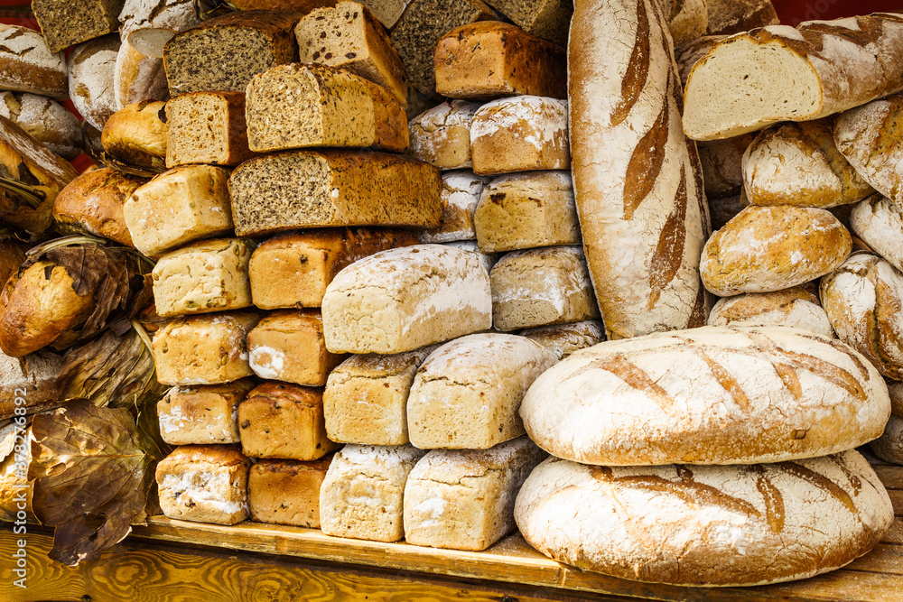 Many rustic fresh bread loaves Many rustic fresh bread loaves