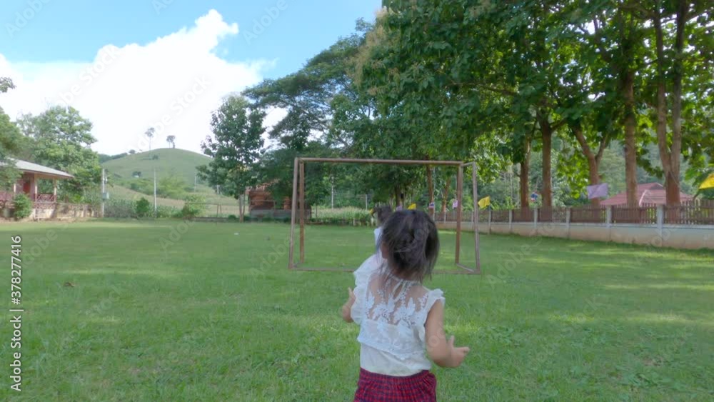 Happy two siblings girls having fun on the grass field in the park outdoor. Concept of Childhood happiness. Happy two siblings girls having fun on the grass field in the park outdoor. Concept of Childhood happiness.