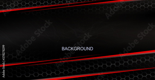 Abstract black design with a gradient, subtle haze like fog, thin red stripes with a mesh grille