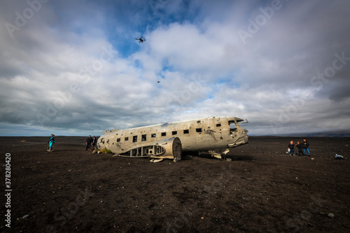 abandoned plane on southern Icelandic beach close to Vik. Iceland