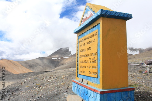 Sign board of tanglang la pass in ladakh photo
