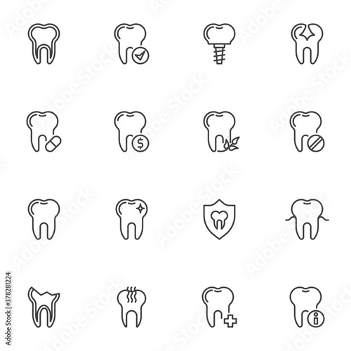 Dental treatment line icons set, dentistry outline vector symbol collection, linear style pictogram pack. Signs, logo illustration. Set includes icons as dental insurance, implant teeth, stomatology