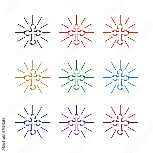 Cross shape symbol icon, color set