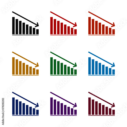 Business decline graph icon, color set
