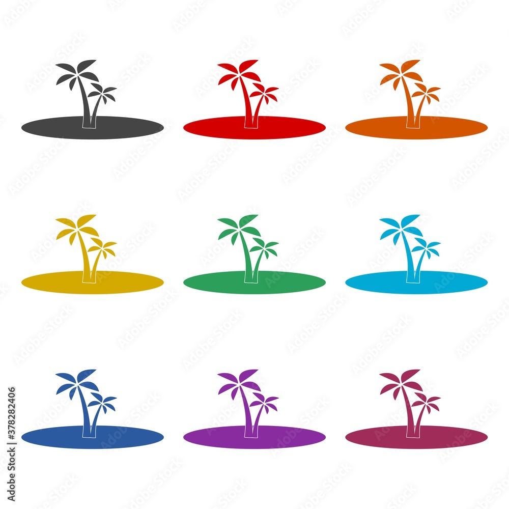 Fototapeta premium Island with palm icon, color set