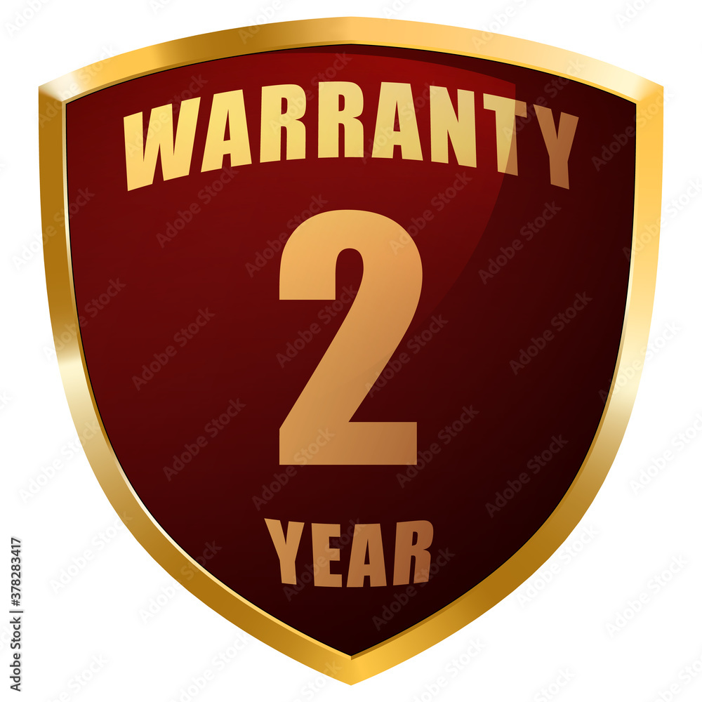 2 year warranty shield logo red glossy gold metallic