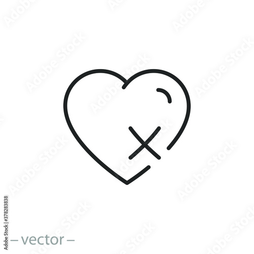 heart failure icon, prevent hearty disease, cardiovascular attack, thin line simple web symbol on white background, editable stroke vector illustration