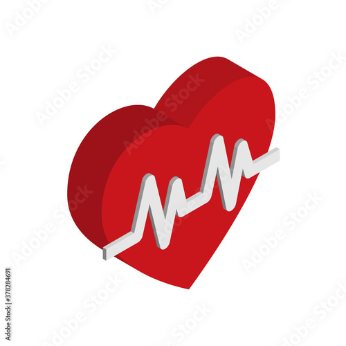 Heartbeat or pulse, cardiogram icon. Isometric sign isolated on white background.