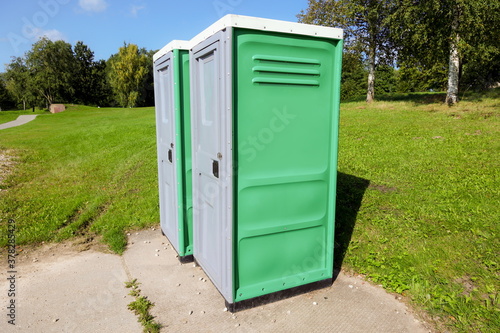 Portable mobile toilets public in the park