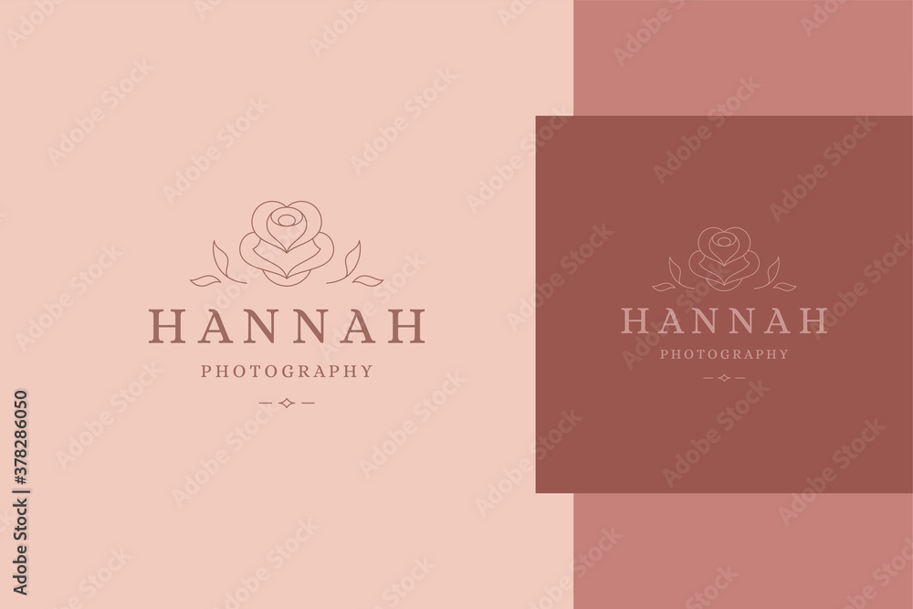 Outline logo of rose with leaves line style Outline logo of rose with leaves line style