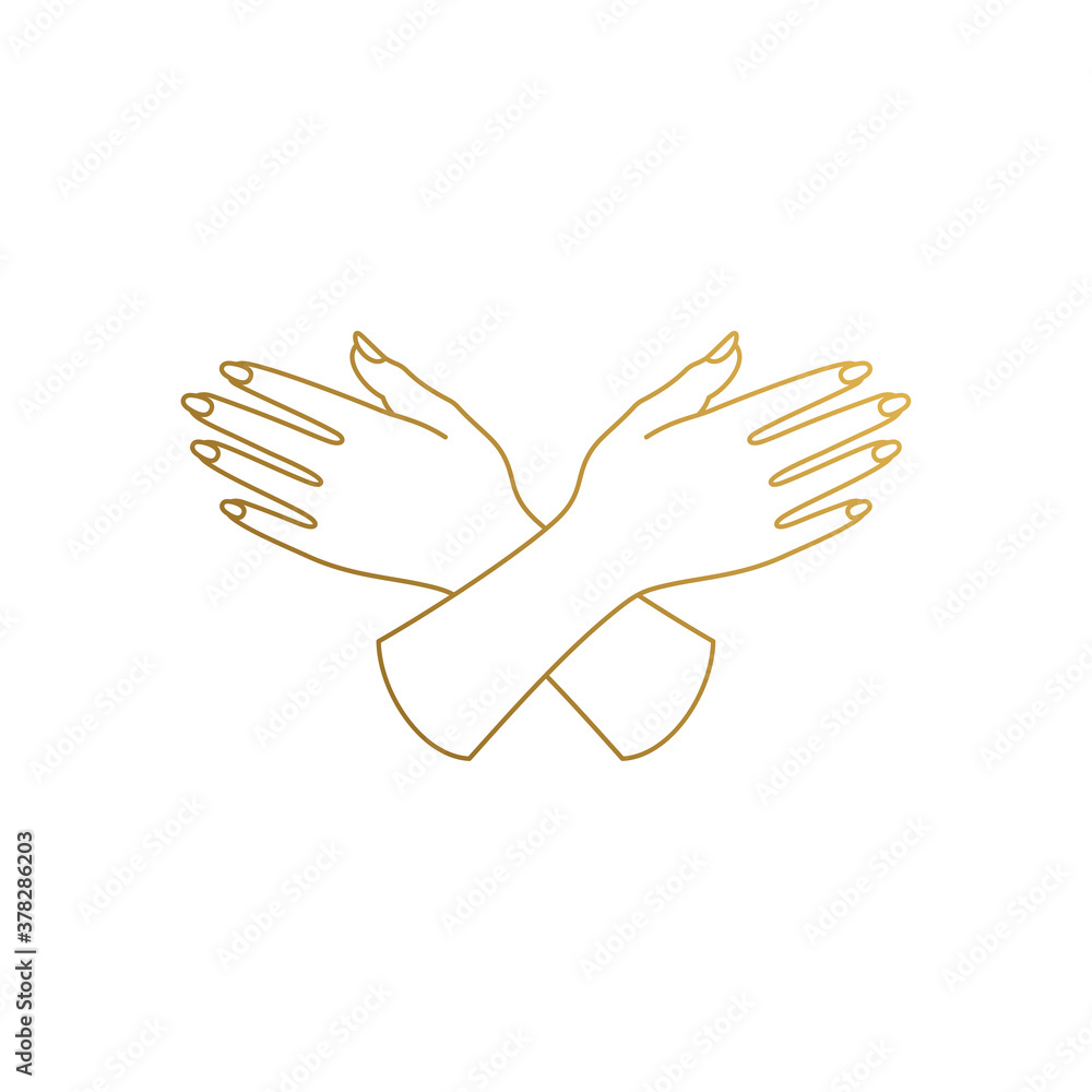 Vector icon of female hands with manicure hand drawn with thin lines