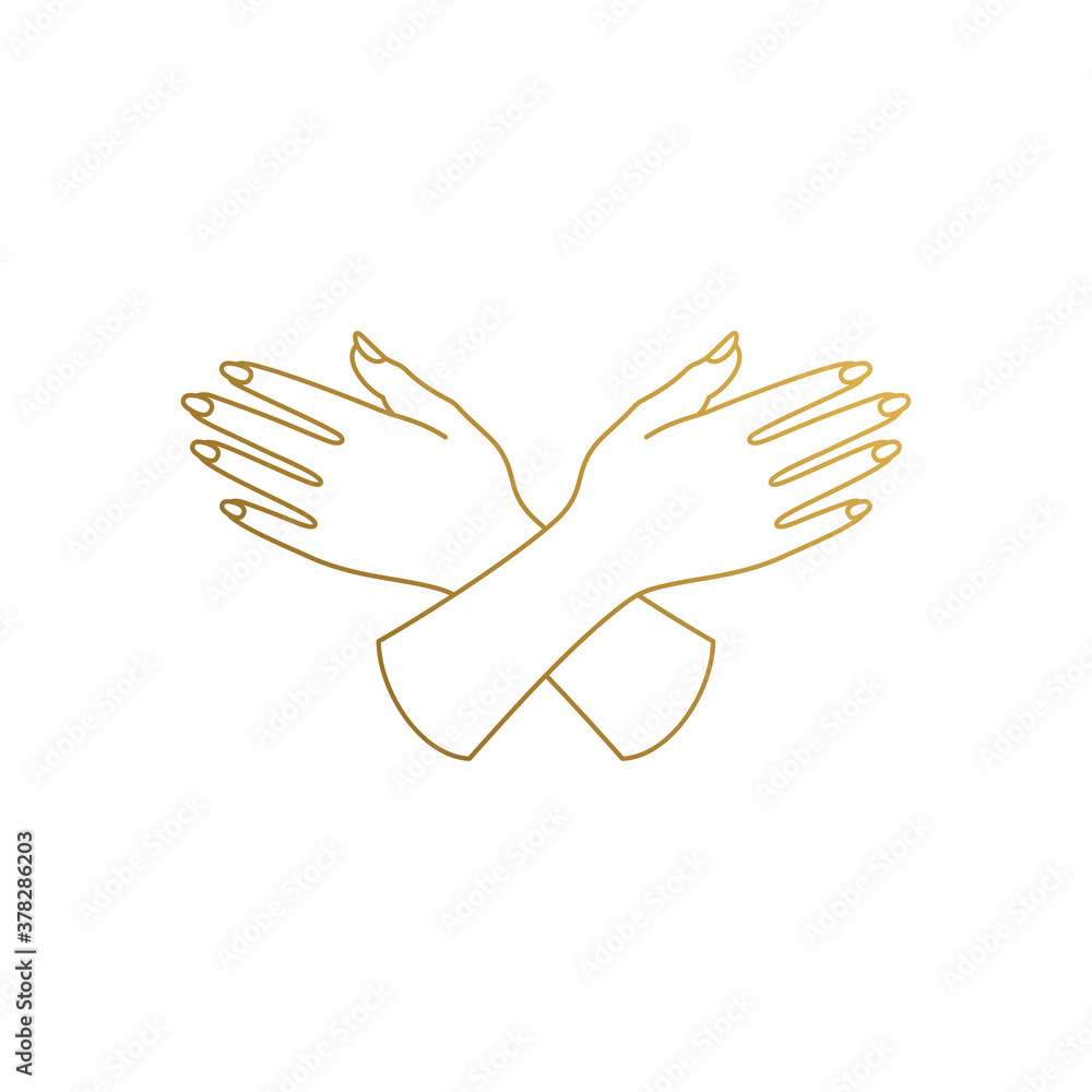 Obraz premium Vector icon of female hands with manicure hand drawn with thin lines