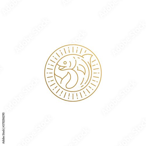 Vector icon of fish in circle hand drawn with thin lines