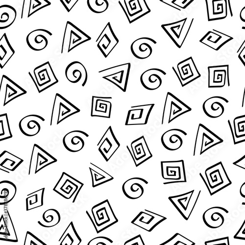 Seamless pattern with swirls in doodle stile.Free hand black and wite vector background.