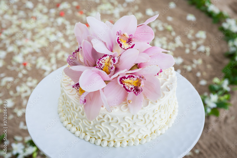 Wedding Cake with Flowers on Top. Wedding Cake with Flowers on Top.