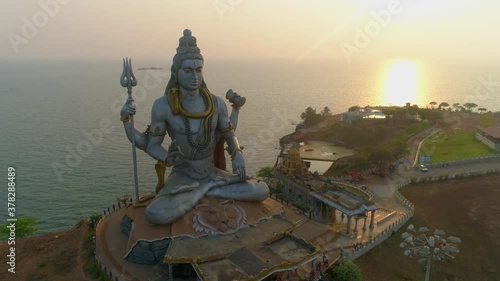 murudeshwar shiva statue drone shot by sea sunset south india drone photo