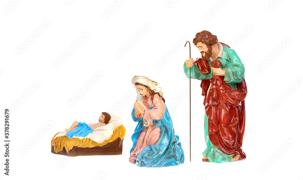 Traditional Christmas nativity with Mary and Joseph and Baby Jesus
