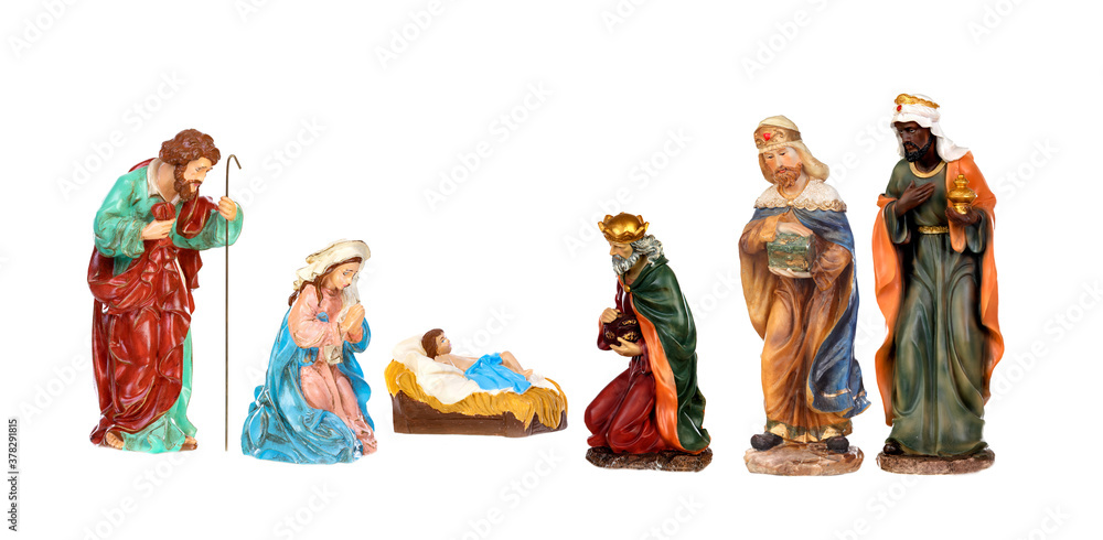 Fototapeta premium Traditional Christmas nativity scene with Mary and Joseph and baby Jesus