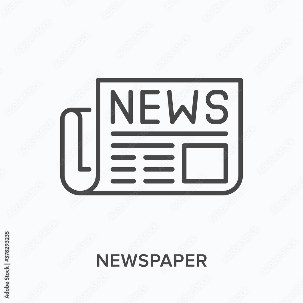 Newspaper flat line icon. Vector outline illustration of news article ...
