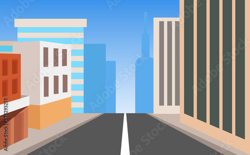 Beautiful city landscape background. Silhouette of city streets with road  high-rise buildings  skyscrapers and skyline ahead. Abstract gradient landscape background. Silhouette template of banner.