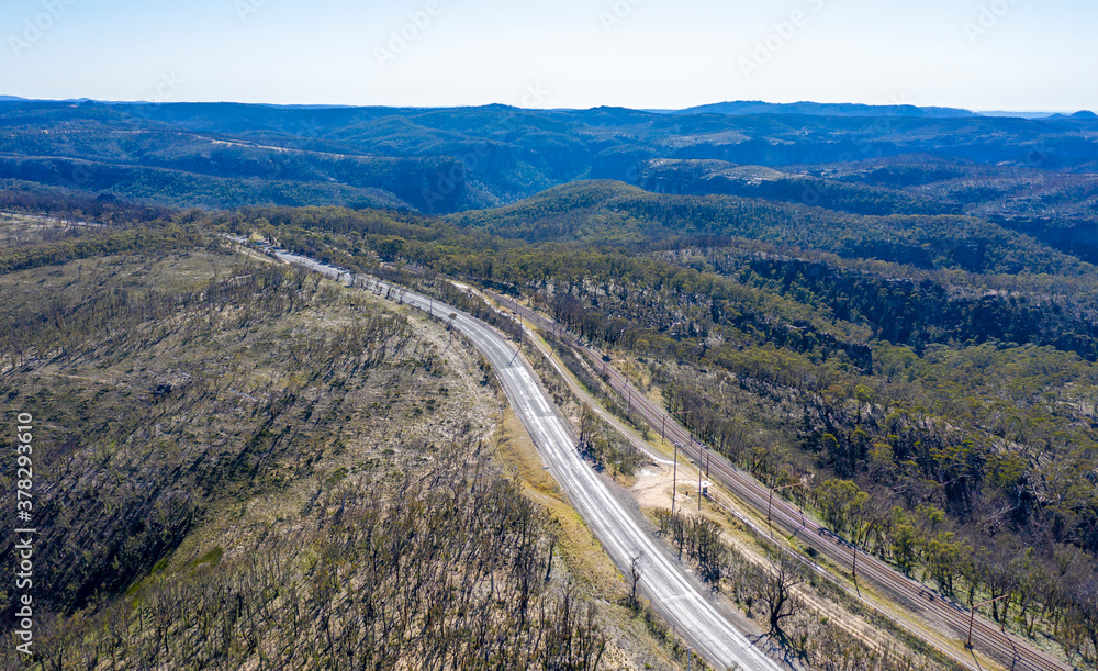 Aerial view of the Great Western Highway in The Blue Mountains