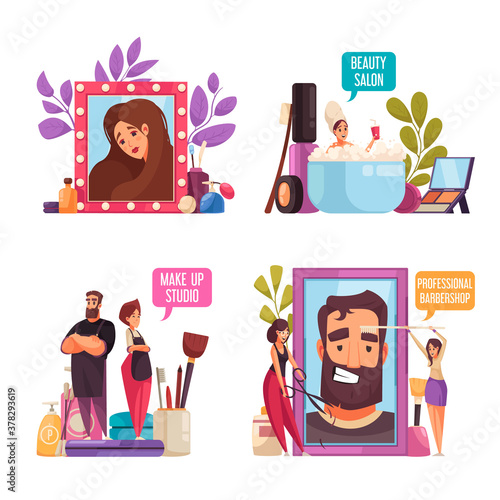 Beautician Flat Compositions Set