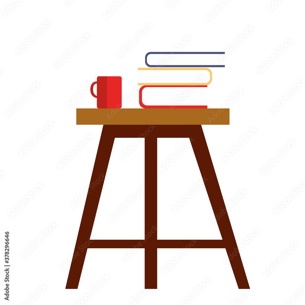 Vector illustration of a cabinet with books and a cup of tea on an isolated white background. Vector illustration of a cabinet with books and a cup of tea on an isolated white background.
