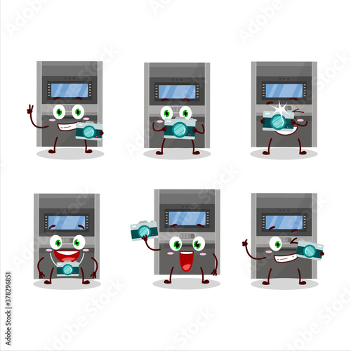 Photographer profession emoticon with atm machine cartoon character