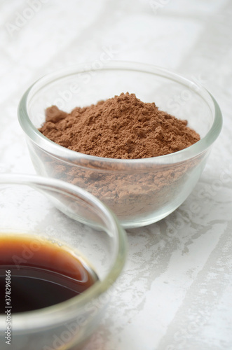 cocoa powder in a glass bowl