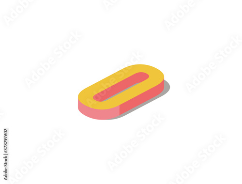 Concept of be the zero, none, be no one. Isometric illustration of the number zero. Pastel orange and red colored. White background. Isolated. Vector