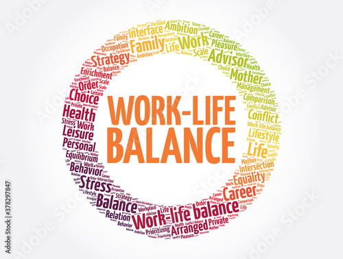 Work-life balance word cloud collage, concept background