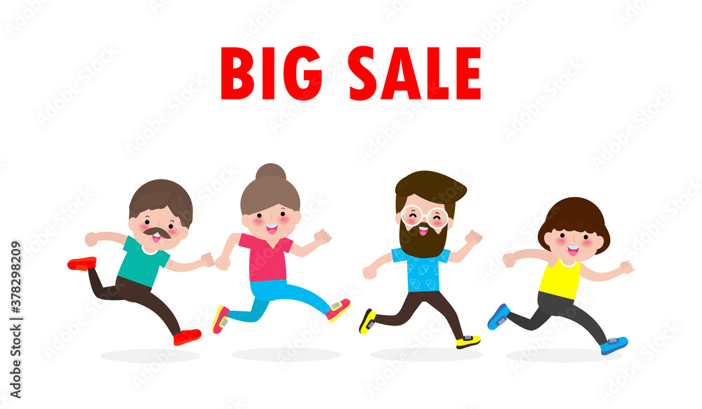 Vecteur Stock Black Friday shopping concept, Big Sale with Discount crowd  of people running to the store on sale, Advertising Poster Banner Big  Discount Promo Sale Event isolated on white background