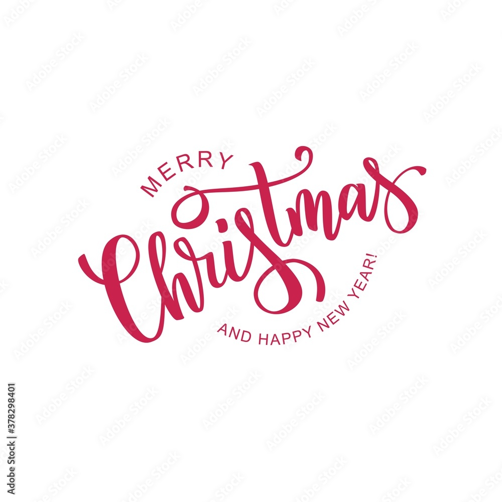 Merry Christmas  red hand lettering text. Vector illustration.