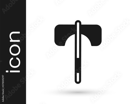 Black Medieval axe icon isolated on white background. Battle axe, executioner axe. Medieval weapon. Vector.