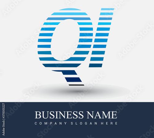 initial letter logo QI colored blue with striped compotition, Vector logo design template elements for your business or company identity.
