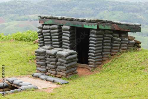 Sandbag Bunker of the military base on mountain