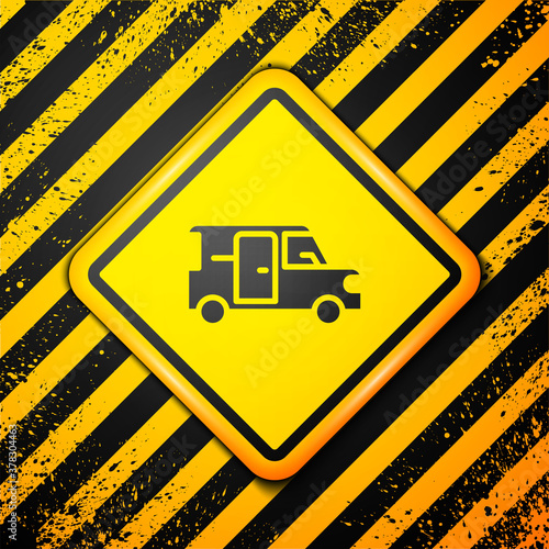 Black Minibus icon isolated on yellow background. Warning sign. Vector.