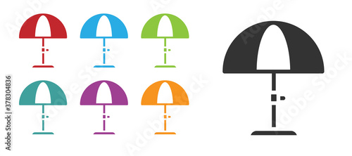 Black Sun protective umbrella for beach icon isolated on white background. Large parasol for outdoor space. Beach umbrella. Set icons colorful. Vector.