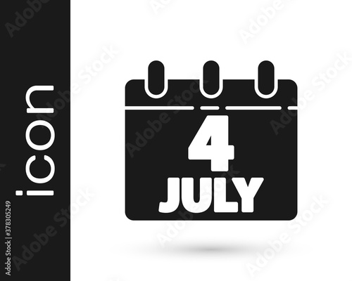 Black Day calendar with date July 4 icon isolated on white background. USA Independence Day. 4th of July. Vector.