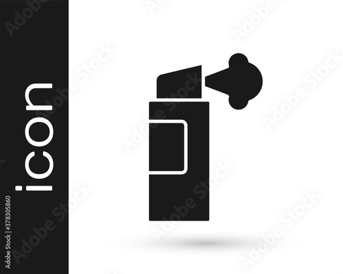 Black Pepper spray icon isolated on white background. OC gas. Capsicum self defense aerosol. Vector.