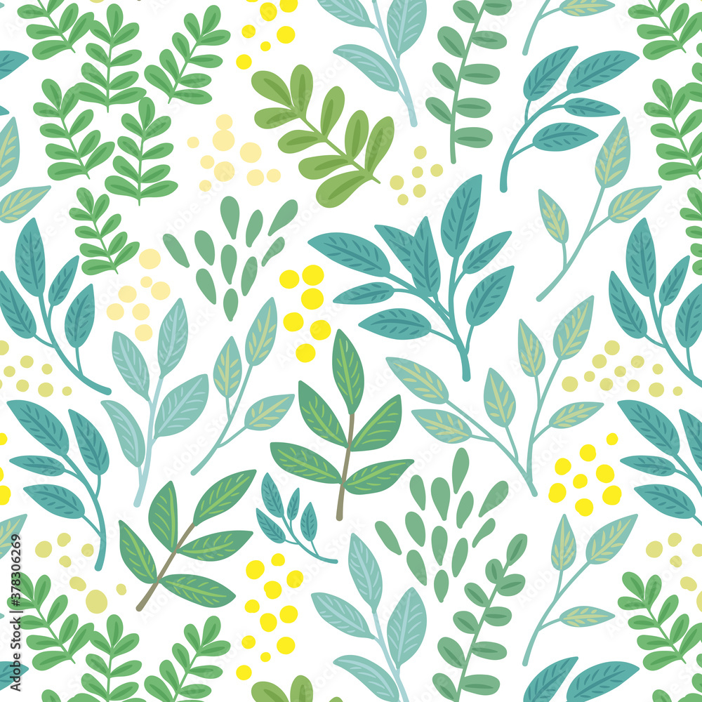 seamless pattern03 緑のいろんな植物のパターン