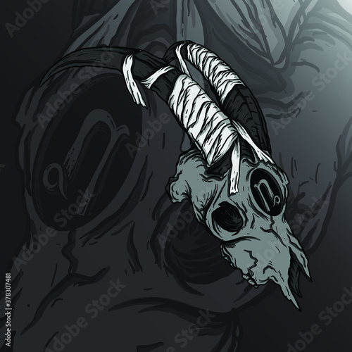 artwork illustration and t-shirt design capricorn skull zodiac premium vector