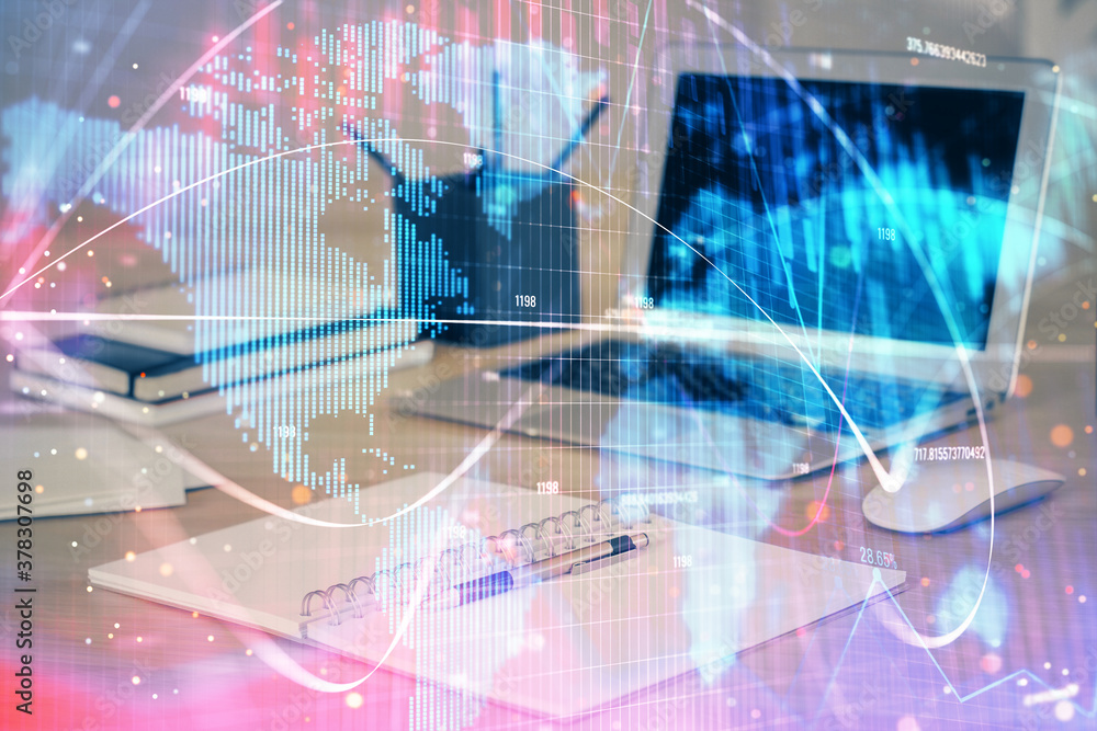 custom made wallpaper toronto digitalMulti exposure of business theme icons and table with computer background. Concept of success.